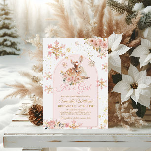 Rosa Winter Hjort sin flicka Baby Shower Inbjudningar