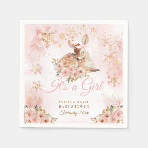 Rosa Winter Hjort sin flicka Baby Shower Pappersservett