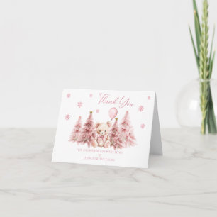 Rosa Winter Nalle Bow Flicka Shower Tack Kort