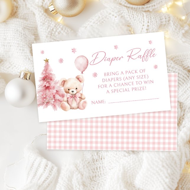 Rosa Winter Nalle Flicka Diaper Raffle Tilläggskort (Skapare uppladdad)