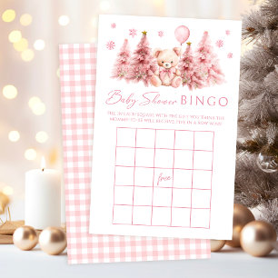 Rosa Winter Nalle Flicka Shower Game Bingo