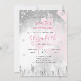 Rosa Winter Onederland Birthday-inbjudan Inbjudningar