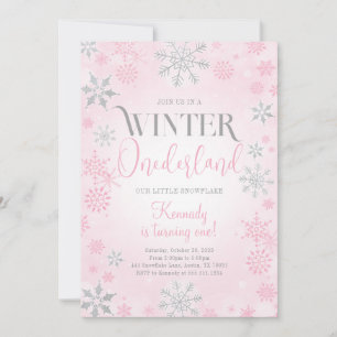 Rosa Winter Onederland Födelsedagsfest inbjudan