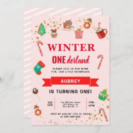 Rosa Winter Onederland Första födelsedag Inbjudningar