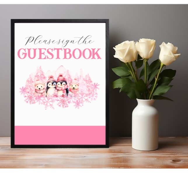 Rosa Winter ONEderland Guestbook-tecken Poster (Skapare uppladdad)