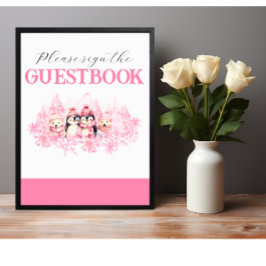 Rosa Winter ONEderland Guestbook-tecken Poster