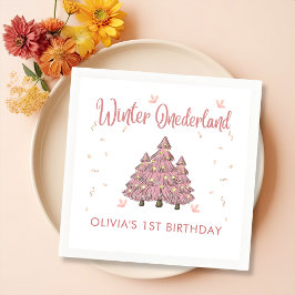 Rosa Winter Onederland Julgran Birthday Pappersservett