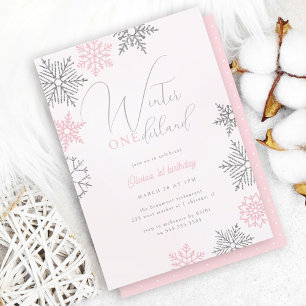 Rosa Winter Onederland Silver Glitter 1:a födelsed Inbjudningar