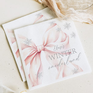 Rosa Winter Onederland Silver Glitter 1:a födelsed Pappersservett