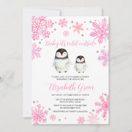 Rosa Winter Penguin Baby Shower Inbjudningar