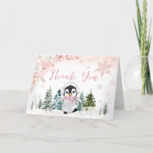 Rosa Winter Penguin Baby Shower Tack Kort