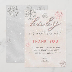 Rosa Winter Rhinestones Baby Shower Tack Inbjudningar