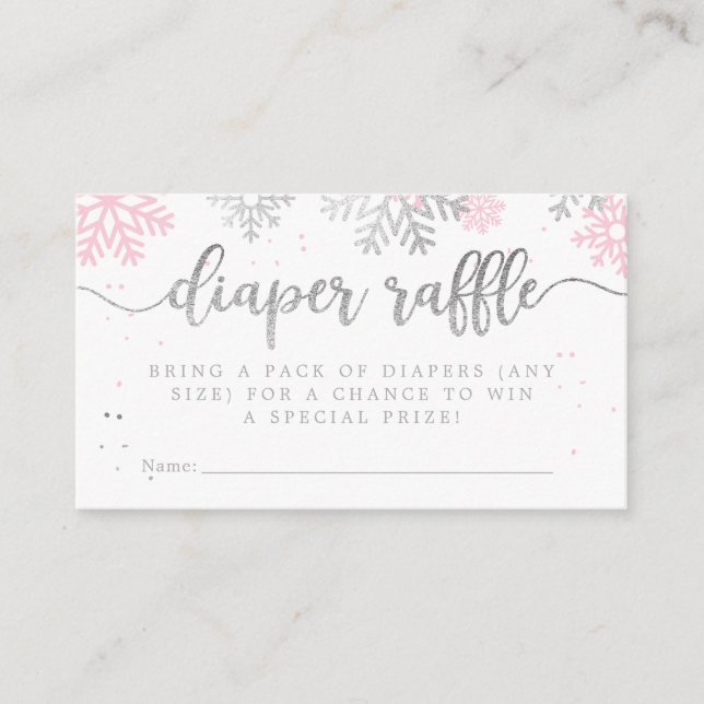 Rosa Winter Snöflingor Baby Shower Diaper Raffle Tilläggskort (Framsida)