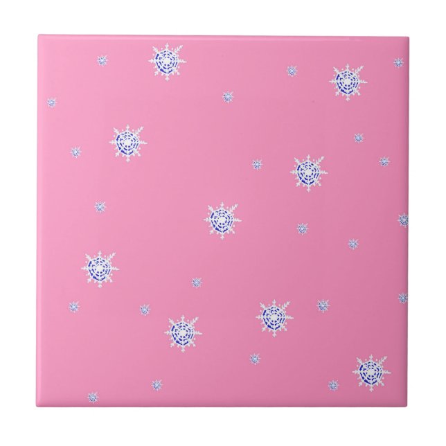 Rosa Winter Snöflingor Kakelplatta (Framsidan)