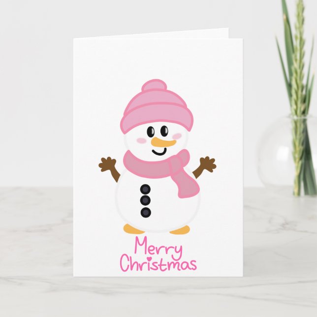 Rosa Winter Snögubbe God jul Kort (Framsida)
