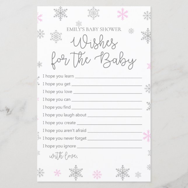 Rosa Winter Snowflake Baby Shower Game PRINTED (Framsida)