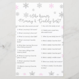 Rosa Winter Snowflake Baby Shower Game PRINTED