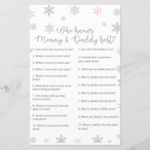 Rosa Winter Snowflake Baby Shower Game PRINTED