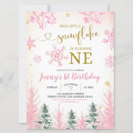 Rosa Winter Snowflake Första födelsedagsinbjudan Inbjudningar