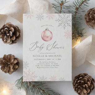Rosa Winter Snowflake Girl Baby Shower Inbjudningar