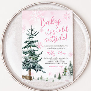Rosa Winter Wonderland Baby Shower Inbjudningar