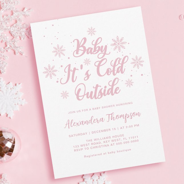 Rosa Winter Wonderland Baby Shower Inbjudningar (Skapare uppladdad)