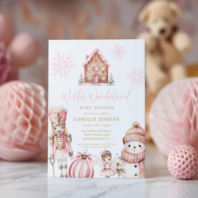 Rosa Winter Wonderland Baby Shower Inbjudningar (Girl Winter Wonderland Baby Shower Invitation)