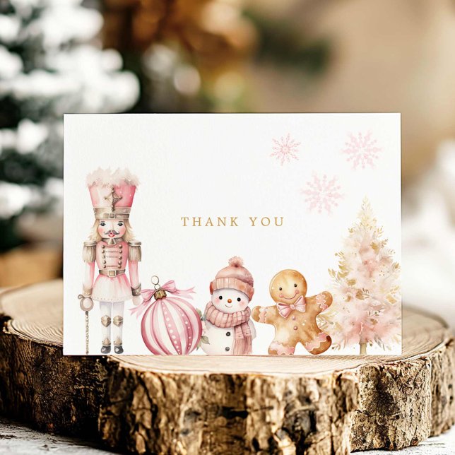 Rosa Winter Wonderland Baby Shower Tack Kort (Elegant Pink Winter christmas baby shower thank you card)