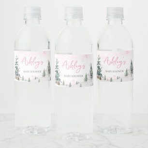 Rosa Winter Wonderland Baby Shower Vattenflaskor Etikett