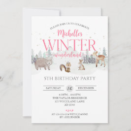 Rosa Winter Wonderland Birthday, flicka 5:e födels Inbjudningar