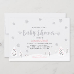 Rosa Winter Wonderland, Girl Baby Shower Sprinkle Inbjudningar