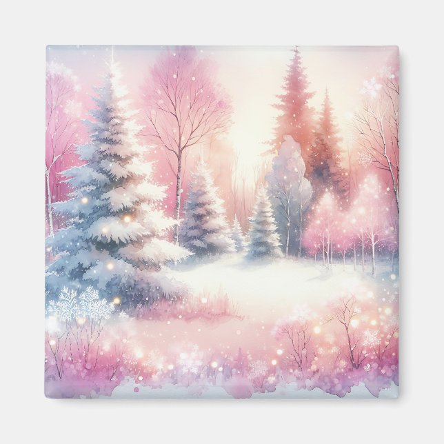 Rosa Winter Wonderland jul Magnet (Framsidan)