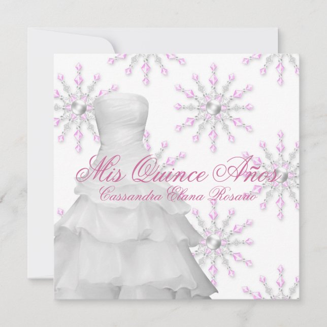 Rosa Winter Wonderland Quinceanera Inbjudningar (Framsida)