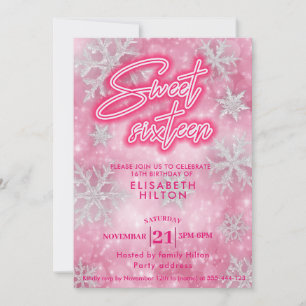 Rosa Winter wonderland snöflingor söt 16 Inbjudningar