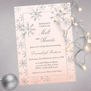 Rosa Winter Wonderland Snowflake Baby Shower Inbjudningar