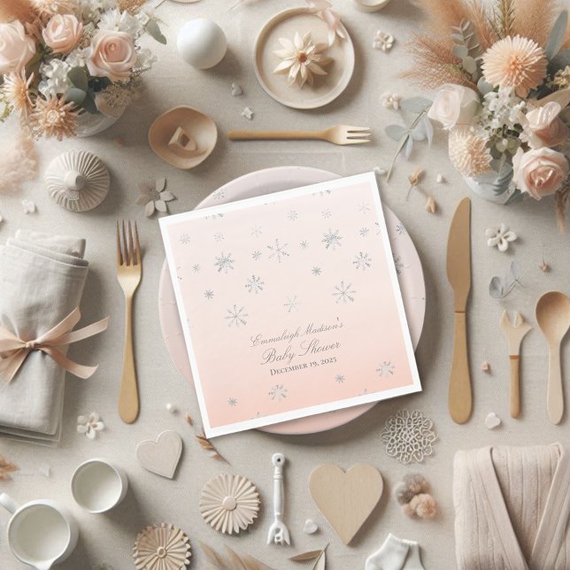 Rosa Winter Wonderland Snowflake Baby Shower Pappersservett (Skapare uppladdad)