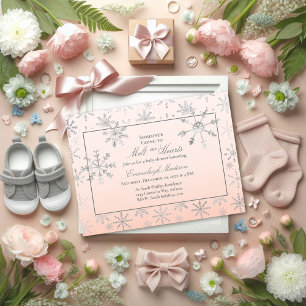 Rosa Winter Wonderland Snowflake Baby Shower Vykort
