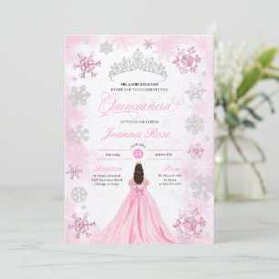 Rosa Winter Wonderland Snowflake Quinceanera Inbjudningar