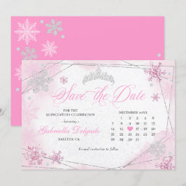 Rosa Winter Wonderland Snowflake Save Date Inbjudningar
