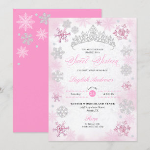 Rosa Winter Wonderland Snowflake Sweet 16 Inbjudningar