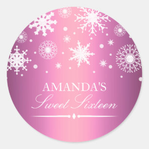 Rosa Winter Wonderland Sweet 16 Sticker Runt Klistermärke