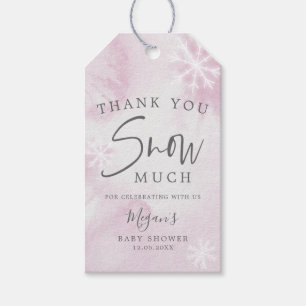 Rosa Winter Wonderland Tack Snö Mycket ch Presentetikett