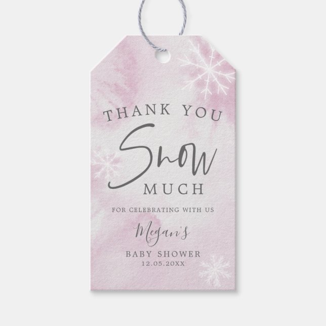 Rosa Winter Wonderland Tack Snö Mycket ch Presentetikett (Framsidan)