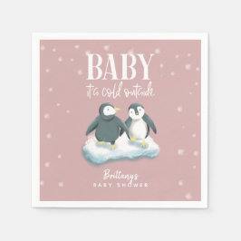 Rosa Winter Wonderland Theme Penguin Baby Shower Pappersservett