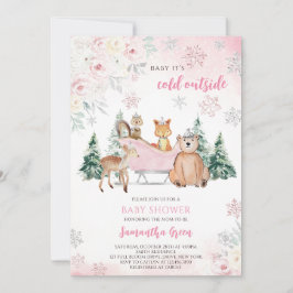 Rosa Winter Woodland Baby Shower Inbjudningar