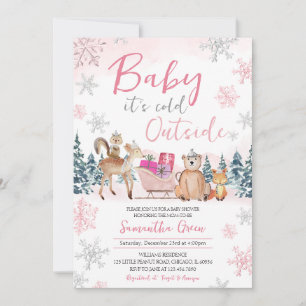 Rosa Winter Woodland Baby Shower Inbjudningar