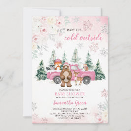 Rosa Winter Woodland Baby Shower Inbjudningar