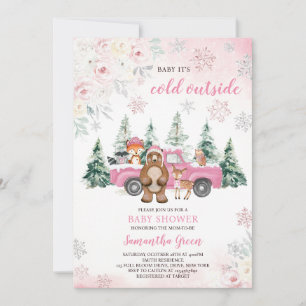 Rosa Winter Woodland Baby Shower Inbjudningar