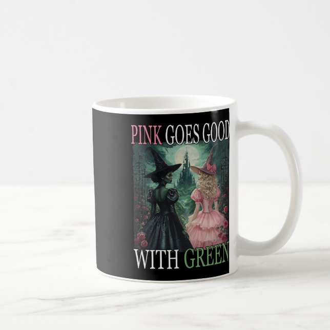 Rosa Witch går Bra med Grönt Halloween Witch Witch Kaffemugg (Höger)