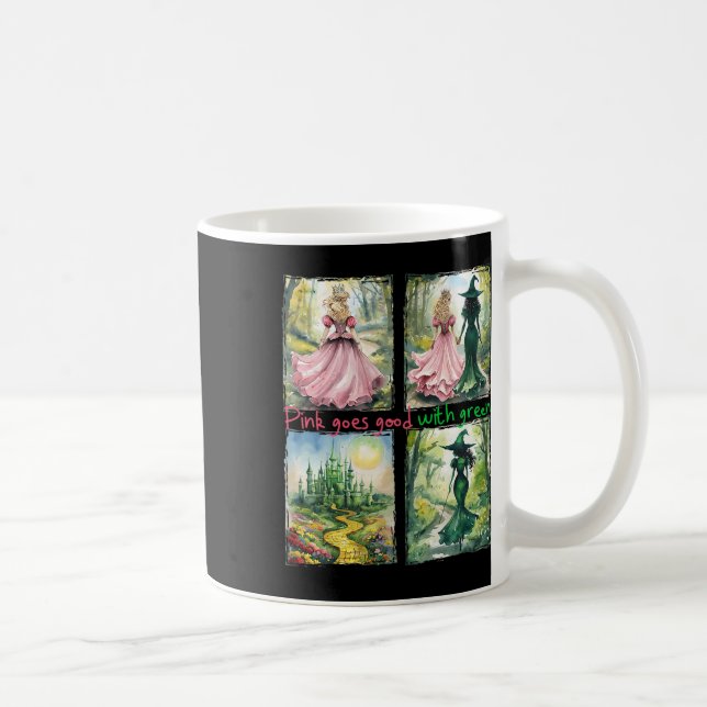 Rosa Witch går Bra med Grönt Halloween Witch Witch Kaffemugg (Höger)